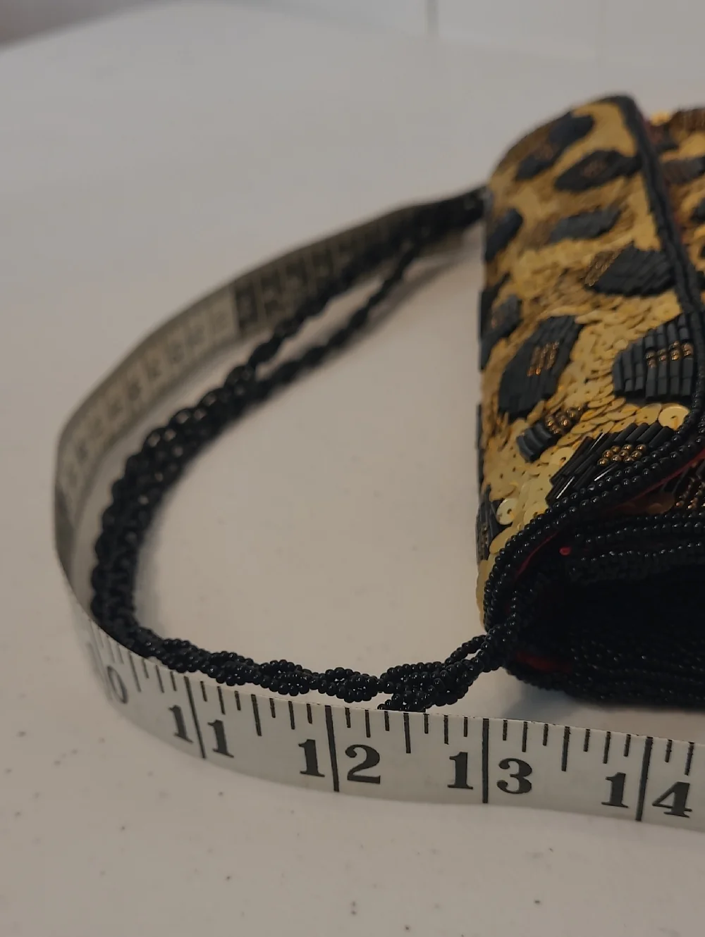 Inge Christopher Sequin Leopard Print Clutch Shoulder or Wrist Bag Black & Gold